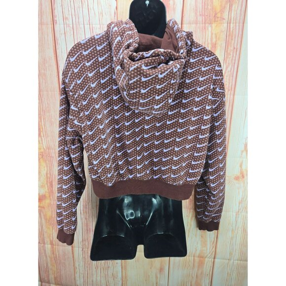 Nike Womens Cropped Brown Hoodie Small Polka Dot & Swoosh - Picture 2 of 6